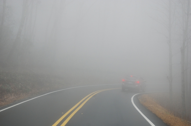 Foggy drive through the mountains of Carolina.